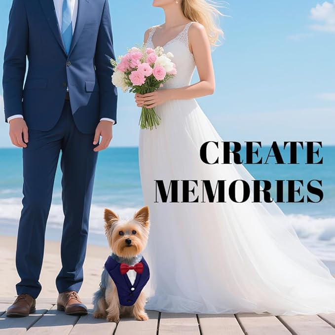 AVERYDAY XS Pet Tuxedo Harness, Wedding Costume Outfit for Small Dogs, Slim Cats and Tiny Pets with 8.3" Neck, 13-14.6" Chest, 8.5" Max Head Girth, Formal Suit Costume for Mini Breeds