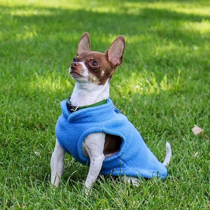 JACKO & CO - Fleece Vest Dog Sweater with Leash Ring - Soft, Warm & Lightweight Pullover Coat for Small & Medium Dogs, Puppies & Cats - Cozy Fall/Winter/Spring Pet Jacket (Blue, Medium 6-10lbs)