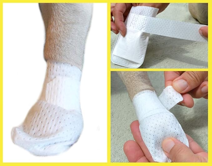Medimitt Paw Bandages for Dogs, Cats and Pets – Stretchy Medical Booties, First Aid for Paws – Non Slip, Non Adhesive, Breathable, Disposable, Washable, Adjustable Strap, 12 Pack (Small)