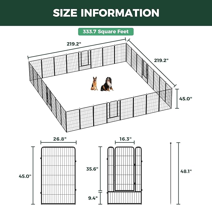 FXW Rollick Unleashed Dog Playpen for Indoor, Yard, RV Camping, 45 inch 32 Panels for Large Dogs, Black│Patented