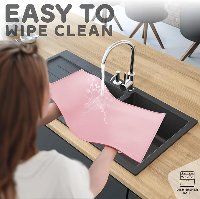 Dog Food Mat - 28x18 Raised Edges Dogs Mat for Food and Water Prevent Spill, Waterproof Cat Food Mats Protect Floors, Easy Clean Dog Bowl Mats for Food and Water, Silicone Pet Feeding Placemats Pink