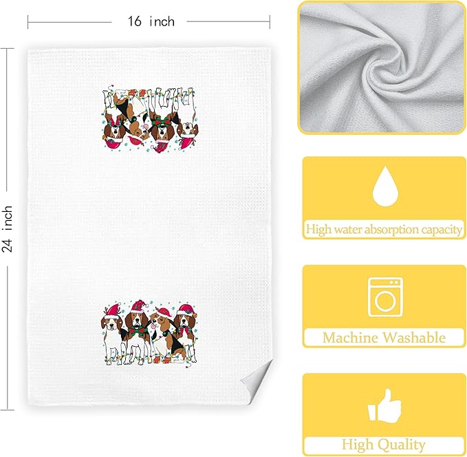 Beagle Christmas Kitchen Towels, Beagle Gifts Dish Towels Tea Towels for Kitchen, Christmas Hand Towels for Bathroom Kitchen Decor, 16x24 Inches