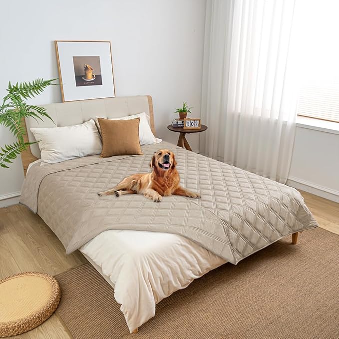 fuguitex Waterproof Dog Blanket Reversible for Small Dogs Resistant Leakproof Washable Couch Cushion Bed Protector Cover for Indoor Furniture Pet Friendly(30"*90",Brown+Khaki+Khaki