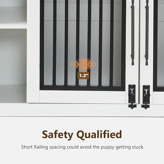 Lovupet Wooden Dog Crate Furniture, Pet House End Table with Large Drawers, Pet Crate for Small/Medium Dogs 1858 (White and Brown)