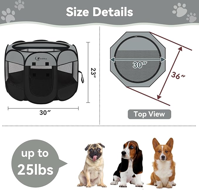 Dog Cat Playpen, Puppy Pet Playpen Indoor for Dog Crate Tent Cage Outdoor, Portable Pop Up Dogs Enclosure Kennel with Carrying Case for Dogs/Cats/Rabbits (Dark Grey, Medium)