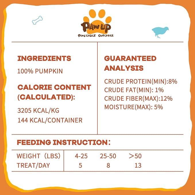 PAWUP Freeze-Dried Pumpkin Treats for Dogs & Cats – High Fiber, Single Ingredient Natural Snacks for Digestion & Gut Health, Healthy Food Toppers, 1.58 oz