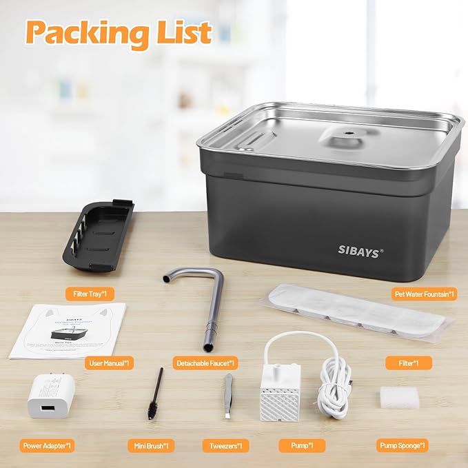 SIBAYS Dog Water Fountain for Large Dogs, 355oz/2.8Gal/10.5L Automatic Dog and Cat Water Fountain, Large Pet Fountain with Stainless Steel Bowl, Dog Water Bowl Dispenser Easy to Clean, BPA-Free(FS70)