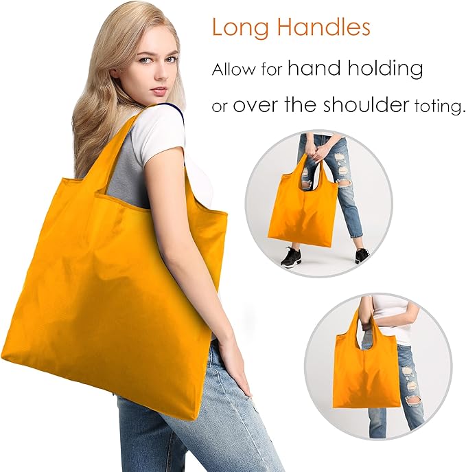 BeeGreen Yellow Reusable Grocery Bags Light Orange Shopping Bags Bulk 50LBS X-Large Foldable Heavy Duty 10 Pieces