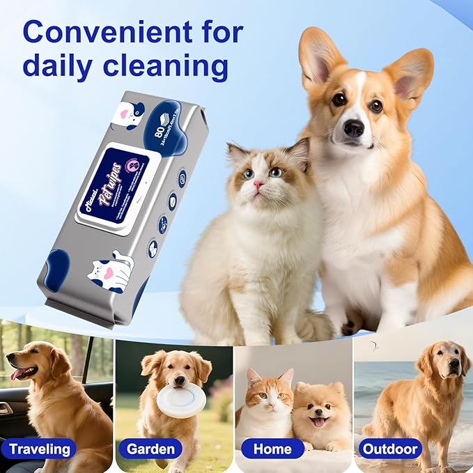 MIOSSZI Pet Cleaning Deodorizing Wipes for Dogs & Cats Pet No-Rinse Grooming Wipes Hypoallergenic Disposable Pet Bathing Wipes Hydrating & Nourish Fur Dog Cleaning Wipes for Paw, Butt, Body 320 pcs