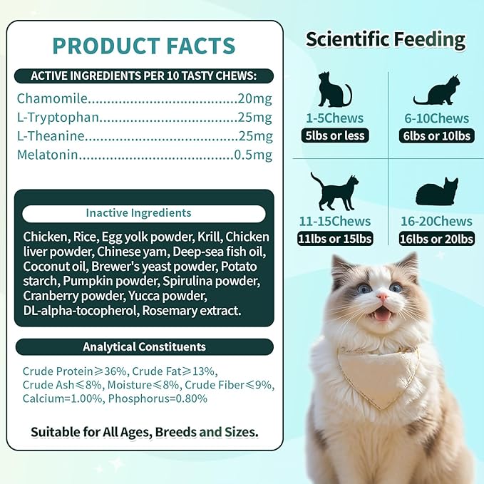 Wagmee Cat Calming Treats - 500 Crunchy & Creamy Cat Chews with Melatonin, Chamomile for Cat Stress and Anxiety Relief - Travel, Vet Visits, Storms and Separation Anxiety, Chicken and Krill Flavor