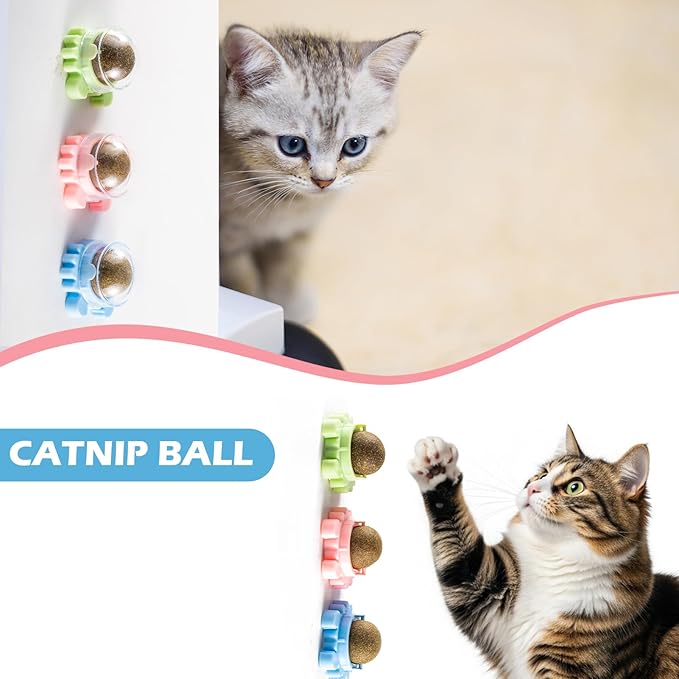 Catnip 4-Pack 360° Rotating Organic Rollers - Wall-Mounted and Floor-Standing for Cleaning Teeth, Stress Relief and Interactive Games - Suitable for Multi-cat households to Promote cat Health