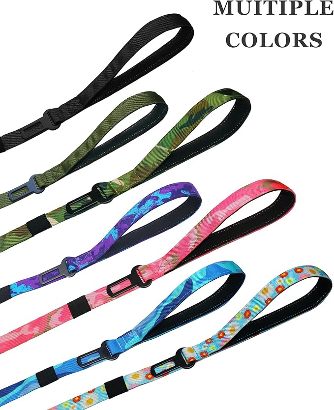 Hotsky Heavy Duty Dog Leash,4.5-6 FT Adjustable Durable Nylon Seatbelt Lead with Two Padded Traffic Handle and Carabiner for Large Medium and Small Breed Dogs,Camo