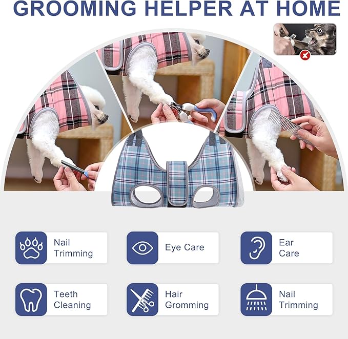 BEAUTYZOO Dog Grooming Hammock, Small Dog Sling for Nail Trimming, Dog Hanging Harness for Claw Care with Thick Fabric Neck Support Wide Strap Restraint Cat Grooming Hammock, Blue S