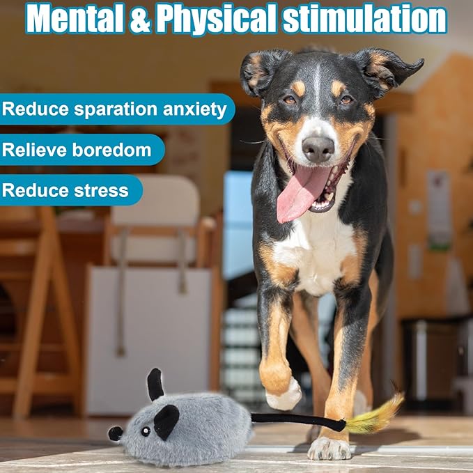 Mity rain Interactive Dog Toys,Fake Remote Control Dog Toy with Automatic Sensor, Dog Mouse Toy with Realistic Sound & Extended Tail, Automatic Dog Toy for Cats Dogs Pet, Squeaky Dog Toys Gray