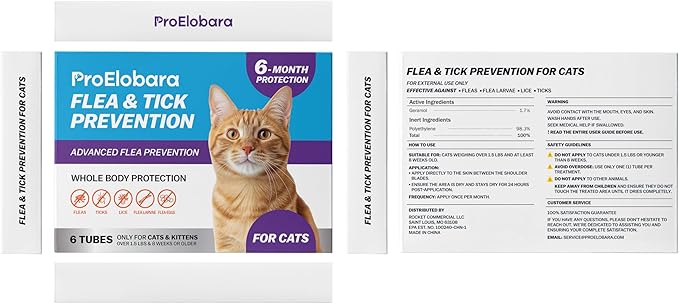 Flea and Tick Prevention for Cats & Kittens: Waterproof Topical Cat Flea and Tick Treatment – Fast-Acting & Long-Lasting At Home Flea Control for Cats Over 1.5 lbs and 8 Weeks or Older – 6-Dose Supply