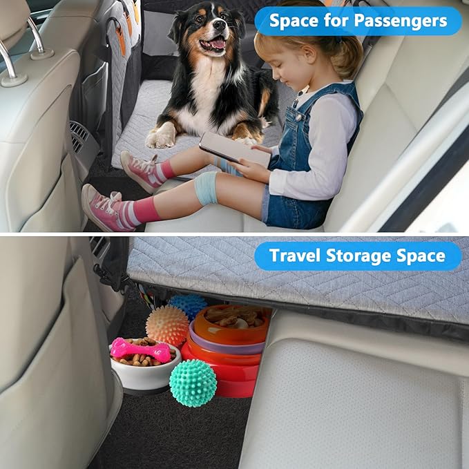 Dog Car Seat for Large Medium Dogs, Hard Bottom Back Seat Extender for Dogs with Soft Removable Blanket, Non-Slip Dog Car Hammock Turn into Soft Pet Travel Bed,Pet Seat for Car SUV Truck(Grey)