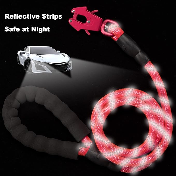 GEIT 2/4/5/6FT Dog Leash, Heavy Duty Rope Leashes, Reflective Nylon Pet Lead with Aluminum Quick Release/Locking Tactical Frog Clip for Small Medium and Large Dogs, Red, 1/2 inch