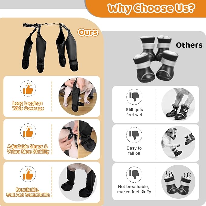 BECEMURU Suspender Dog Boots Leggings with Anti-Slip Sole for Small & Medium Dogs, Paw Protector, Perfect for Outdoor Walking, Hiking, Waterproof and Anti-Fall Dog Shoes with Adjustable Strap (L)