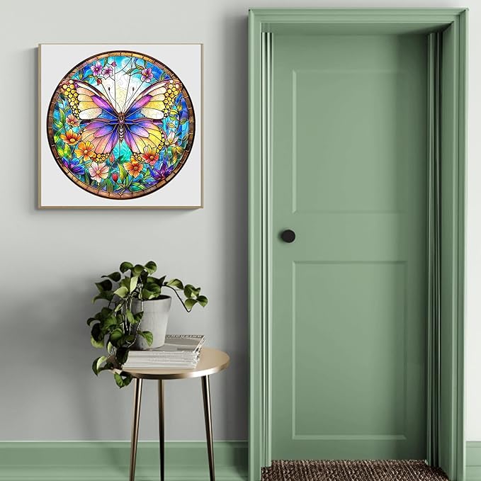 Wooden Puzzle for Adults-Colorful Butterfly Wooden Puzzle Unique Shape Advanced Wooden Jigsaw Puzzle for Adult, Wood Puzzles,Challenge Wooden Jigsaw Puzzle (S-8.5 * 8.5in-100pcs)