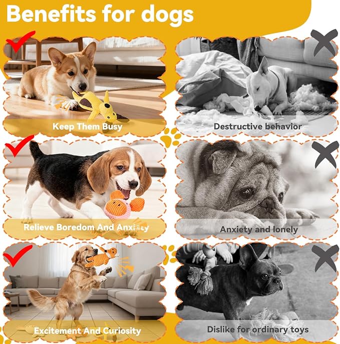 Squeaky Plush Dog Toys: 5 Pack Tough Stuffed Toys - Chew Teething Crinkle Boredom Relief for Puppy Small Medium Large Breed Dogs - Christmas Birthday Gift