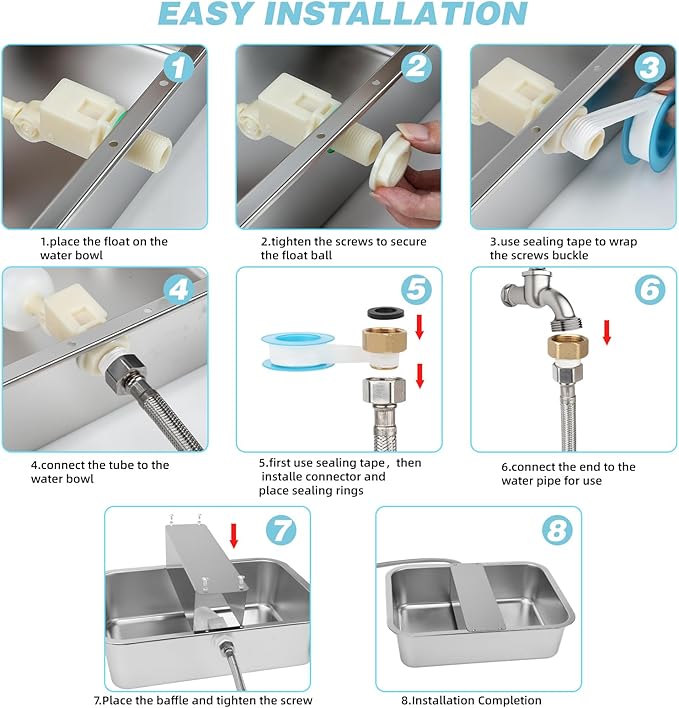 5 Gallon Automatic Dog Water Dispenser, Large Dog Water Bowl Dispenser for Outdoor, Stainless Steel Pet Bowl for Waterer Auto Fill Pet Waterer for Livestock Dogs Cats Chicken Fit 3/4'' GHT Faucet