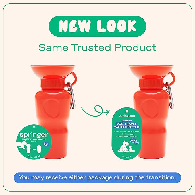 Springer by Springland Dog Water Bottle | Portable Travel Water Bottle Dispenser for Dogs | Dog Gift Seen on Oprah's Favorite Things, Shark Tank | Leak-Proof Bottles | BPA-Free 22oz Poppy