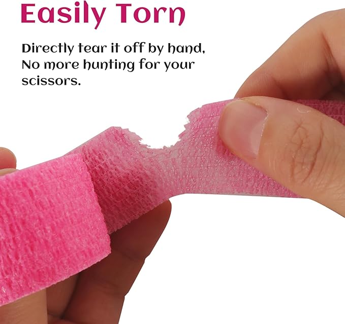 24 Rolls Elastic Self Adhesive Bandage Wrap 1 Inch, Breathable Non Woven Cohesive Bandage, Vet Wrap for Dogs, Ankle Sprains Swelling Medical First Aid Tape, Sports Athletic Tape Hot Pink