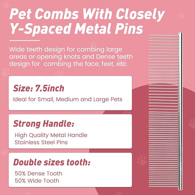 Pet Shower & Bath Supplies,Dog Shampoo Brush Set with Towel, Washing Gloves,Comb for Dogs and Cats (large pink)