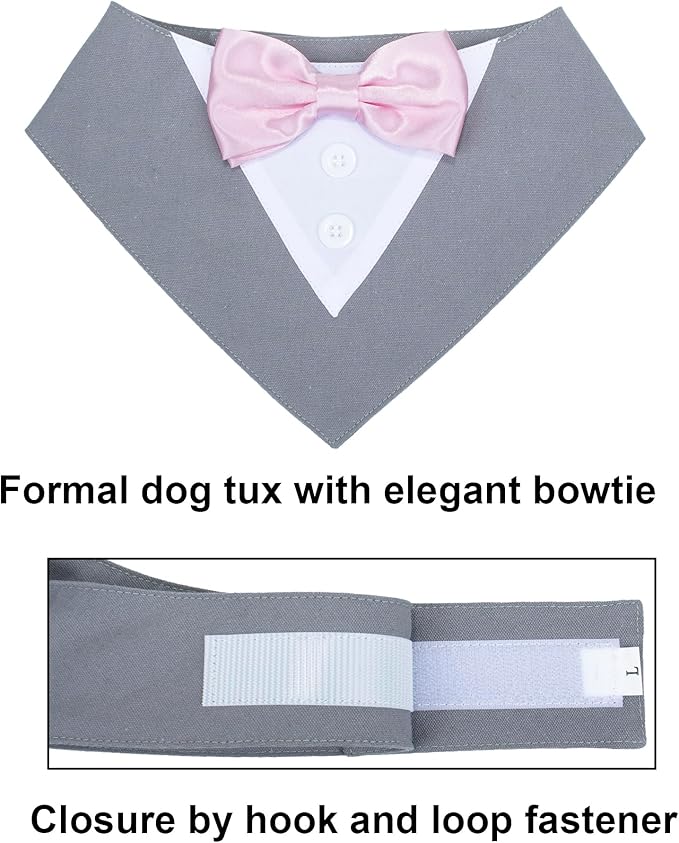 ADOGGYGO Formal Dog Tuxedo Wedding Pet Bandana Collar with Bowtie, Adjustable Birthday Wedding Formal Tux Costumes for Large Dogs Pets (L, Grey)