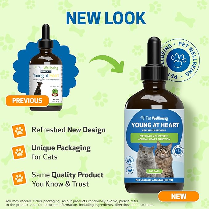 Pet Wellbeing Young at Heart for Cats - Senior Feline Heart Health Support, Cardiovascular Wellness & Vitality - NASC Certified & Vet-Formulated - 4 oz Liquid Formula