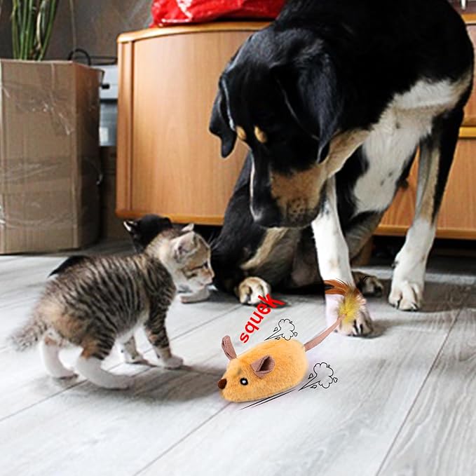 BABORUI Interactive Dog Toys Mouse, Escaping Mice Squeaky Dog Toys with Lights & Auto-Turn, Rechargeable Moving Dog Toy for Small/Medium/Large Dogs & Cats (Yellow)