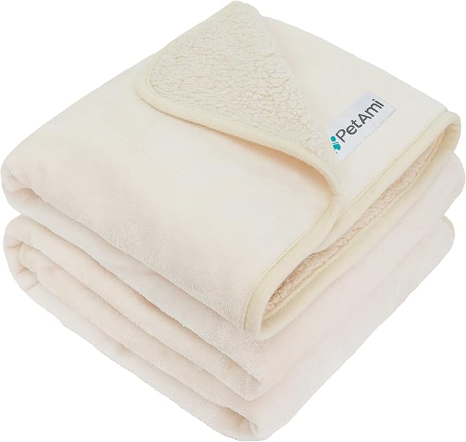 PetAmi Waterproof Dog Blanket Sherpa Fleece, Pet Medium Large Dogs, Reversible Cat Throw Bed Couch Sofa Furniture Protector, Soft Plush Microfiber (X-Large 60x80, Beige), X-Large (60x80)