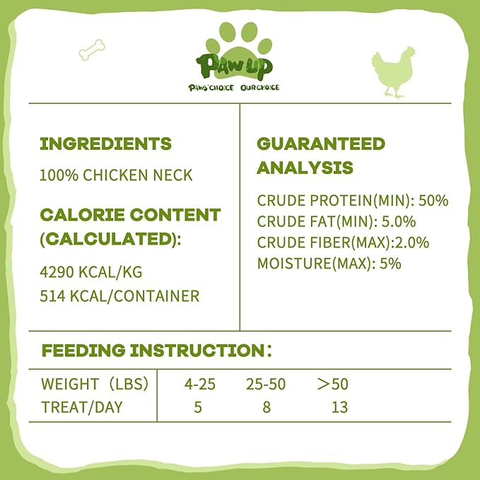 PAWUP Freeze Dried Chicken Necks Dog Treats, Dog Food Toppers, Healthy Training Treats, Raw Single Ingredient, High Protein, 4.2 oz