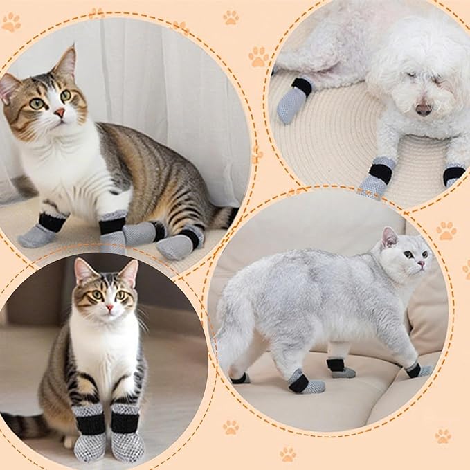 Cat Booties Anti Scratch Mittens,4 PCS Gray cat Claw Covers,Mesh Breathable Cat Shoes,Adjustable Cats Anti Scratch Gloves,Suitable for Cats When Bathing and Nail Trimming (M)