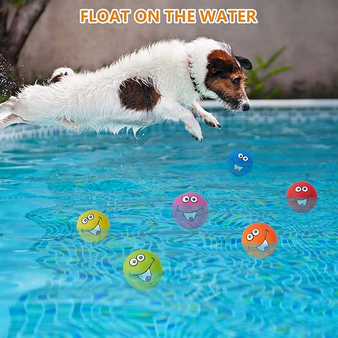 Squeaky Dog Toys Chewing Durable Teething Latex Rubber Soft Interactive Fetch Play Dog Balls with Funny Smile Face for Puppy Small Medium Pet Dog (6PCS)