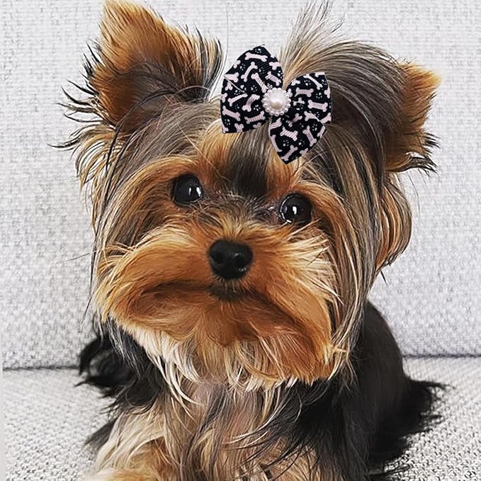 PET SHOW 20pcs Dog Hair Bows with Alligator Clips for Small Medium Dogs Bowknot Hair Clips Cat Puppy Yorkshire Grooming Hair Accessories Assorted (Paw Bone Printed)