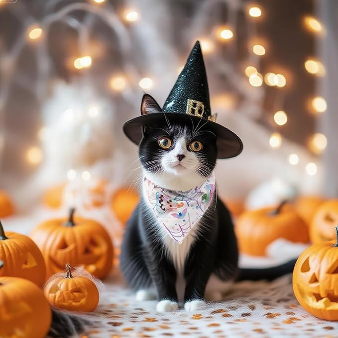Halloween Dog Bandanas Cute Pastel Pumpkin Ghost Costumes Holiday Cat Bandana Triangle Neck Scarf with Snap Button, 5-30lbs, Small and Medium Breed