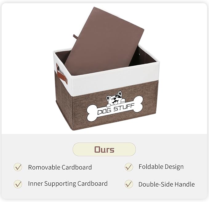 Foldable Dog Toy Box, Fabric Pet Storage, Folding Organizer Home Décor Bin with Handle, Collapsible Storage Basket for Pet Leash, Blanket, Chew Toys and Accessories, Coffee