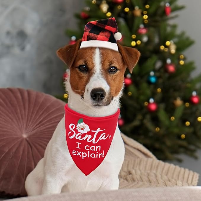 PUPTECK Dog Christmas Bandana Scarf with Cute Doggy Santa Hat Suit, Costume Ornaments for Small Medium Large Dogs Boy Girl Outfit Presents, Red