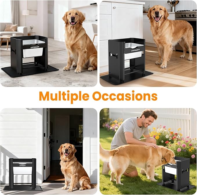 URPOWER 3 Gallon Mess Proof Elevated Dog Water Bowl for Large Breeds, 14.2" Raised Stainless Steel Bowl with Full Metal Stand - Non-Slip Mat, Relief Joint Pressure, Easy to Clean, Indoor/Outdoor Use