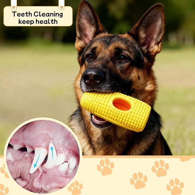 Interactive Dog Toys for Aggressive Chewers, Dog Toy to Keep Them Busy, Corn-Shaped Durable Dog Chew Toys for Large & Medium Breeds, Frozen Treat Holder for Anxiety Relief & Dental Care