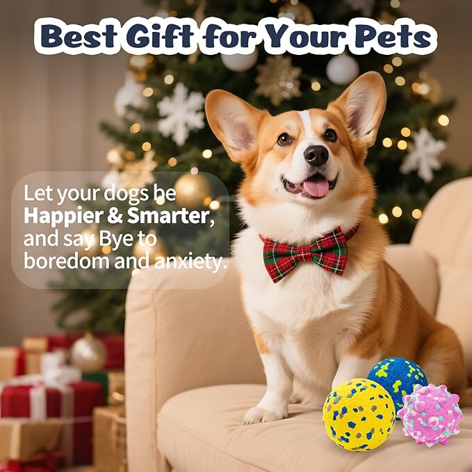 HIPPIH Dog Balls Interactive Tennis Balls for Dogs, Dog Toys for Aggressive Chewers, Tough Puppy Chew Toys for Teething, 3" Fetch Ball Water Toy for Small/Medium Breed, High Bouncy & Floating, 3 Pack