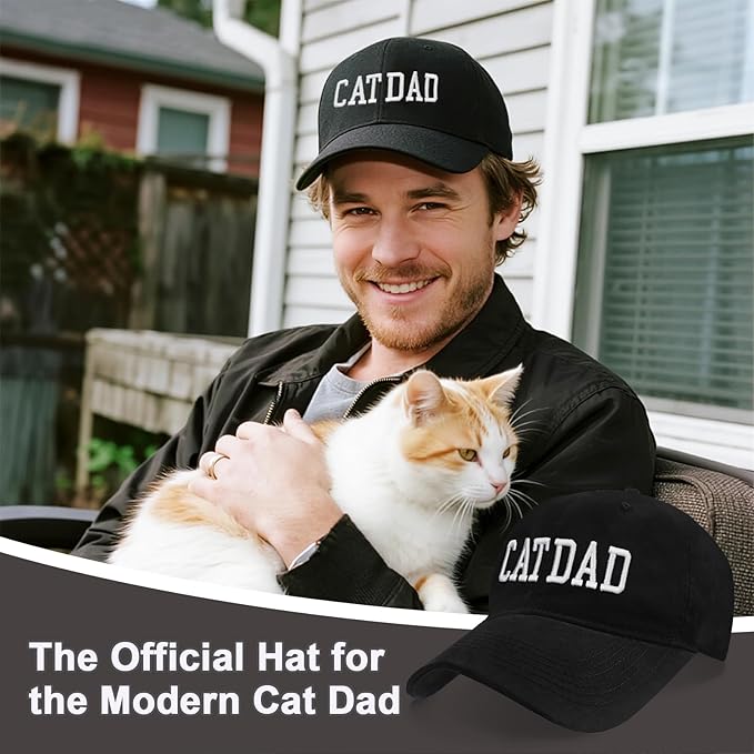 Cat Dad Gifts, Cat Dad Embroidered Letters Adjustable Baseball Cap Black