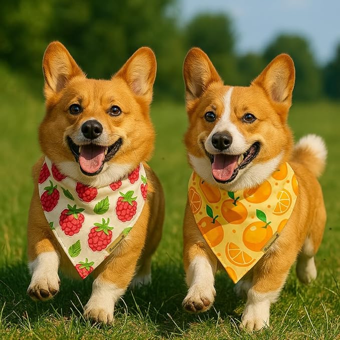 New Summer Fruit Dog Bandanas 2 Pack 4 Pattern Reversible, Holiday Bandana for Boy and Girl, Premium Durable Fabric, Party Triangle Scarf for Medium to Large Breed Dogs (X-Large)