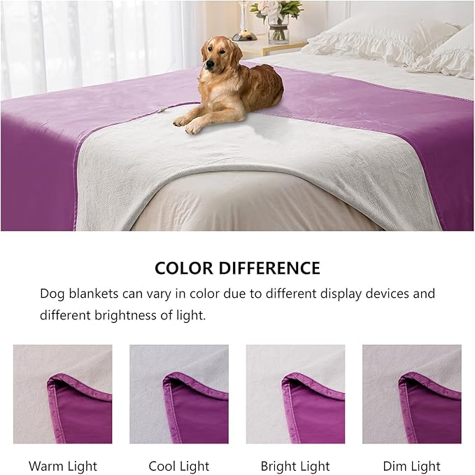 Waterproof Dog Blankets, Washable Pee Proof Pet Blanket for Couch, Soft Reversible Puppy Throw Furniture Protector Cover for Bed Sofa-68"x82",Purple+Cream