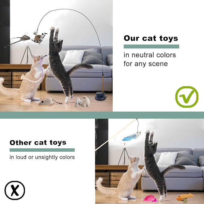 7-in-1 Kitten Toys for Indoor Cats with Washable Adhesive Suction Cup, Hanging Interactive Cat Toys, Silvervine Stick and Sisal Chew Rope Catnip Teething Toy for Bored Kitten