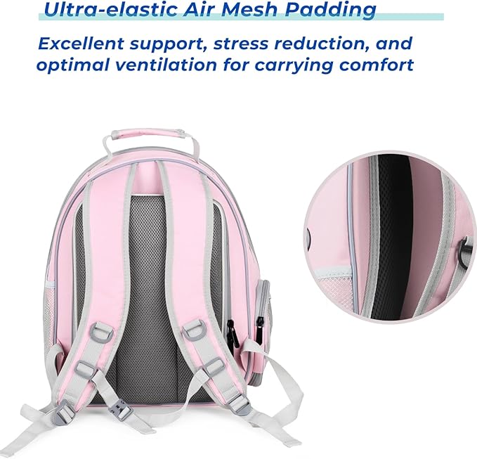 Lollimeow Cat Carrier Backpack, Bubble Expandable Backpack Carrier, Pets and Small Dogs,Airline-Approved, Designed for Travel, Hiking, Walking & Outdoor Use (Square Back Expandable-Pink)