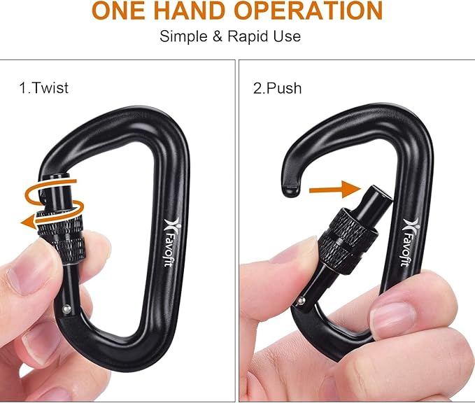Heavy Duty Locking Carabiner Clips - Favofit 12KN (2697 lbs) Clips 3.2'' Small D Ring for Camping Hammock Hiking Dog Leashes Keychains - Perfect for Outdoor Enthusiasts