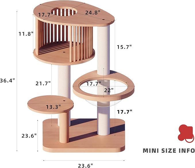Downpat Cat Tree 36.4" Solid Wood Multi-Level Cat Tower with Condo,Cat Scratching Post,Jumping Space,Furniture Suitable for Cats