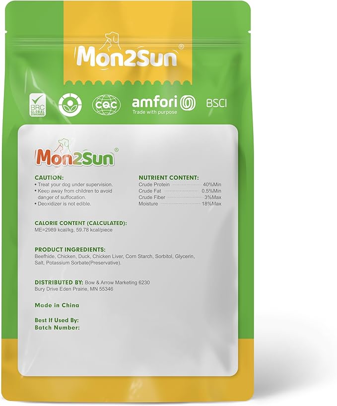 MON2SUN Dog Treats, Triple Flavor 5 Inch Chicken Liver Duck and Chicken Wrapped Rawhide Snacks for Small and Medium Dogs, 31.75 Oz (45 Count-Pack of 1)